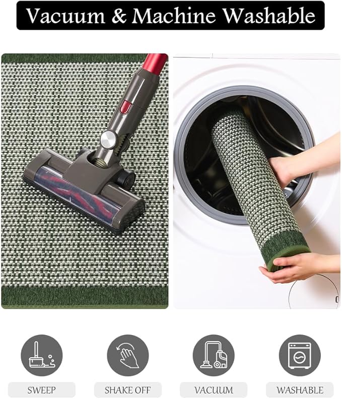 PADOOR Kitchen Mats for Floor, Kitchen Rugs Non Slip Washable, Rubber Backed Kitchen Runner Super Absorbent Kitchen Floor Mat Sink Rug, 20"x32" Green