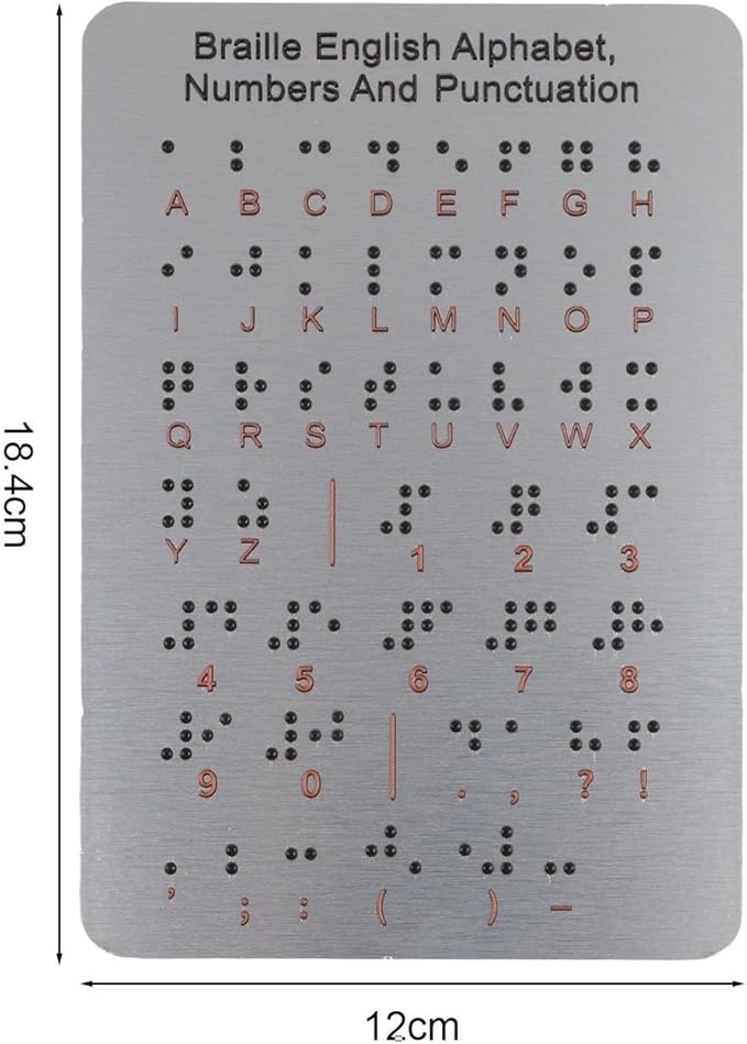 For beginners: 7.25 x 4.7 in Braille Learning Board with Raised Dots, Numbers, Punctuation - Aluminum Tactile Teaching Aid for Visually Impaired