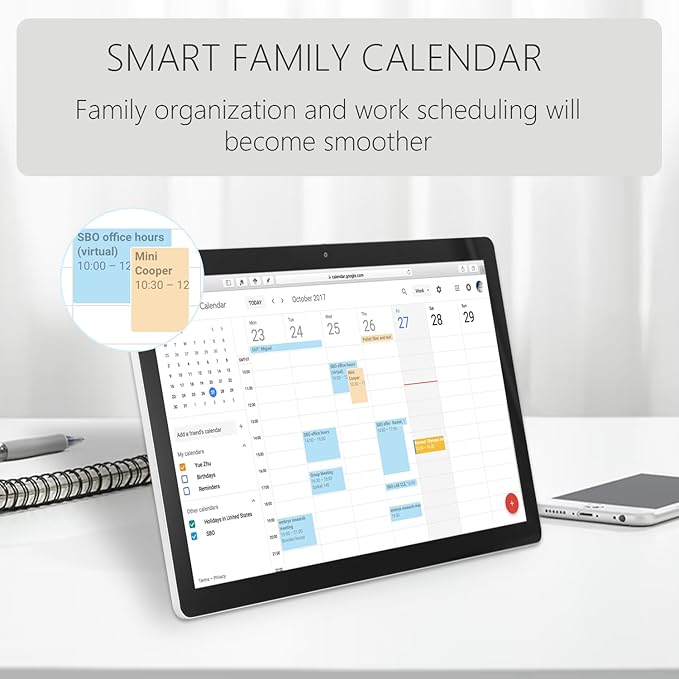 15.6 to 27 inch Touchscreen Digital Calendar & Wall Planners, Smart Whiteboard Calendar for Chore Chart & Work Schedule, Built in Speakers and Camera, Include Wall Mount & Desk Stand (18.5-inch)