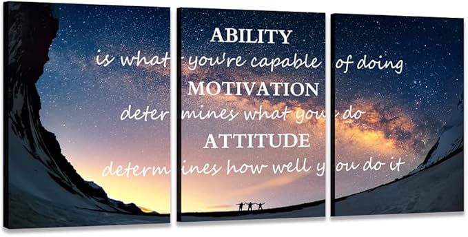 Unbruvo Motivational Inspirational Canvas Wall Art, 3 Pieces Positive Quotes Office Decor, Ability Motivation Attitude Artwork for Living Room Bedroom Workplace(48" Wx24 H)