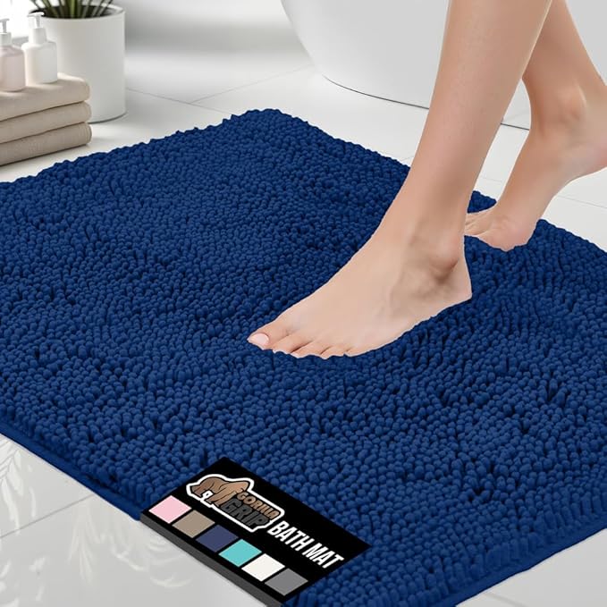 GORILLA GRIP Bath Rug Mat 44x26, Soft Absorbent Chenille, Quick Dry Microfiber Mats, Rubber Backing Washable Shower Floor Rugs, Bathmat Runner, US Designed Bathroom Home Decor Accessories Royal Blue