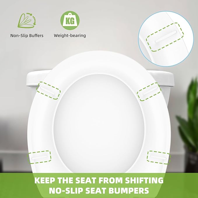 Round Toilet Seat Soft Close, 16.5" Standard Round Toilet Lid Replacement Compatible with TOTO/Kohler/Gerber/American Standard, Four Bumpers Never Loosen, 2-pack Toilet Bolts and Nuts, Cotton White