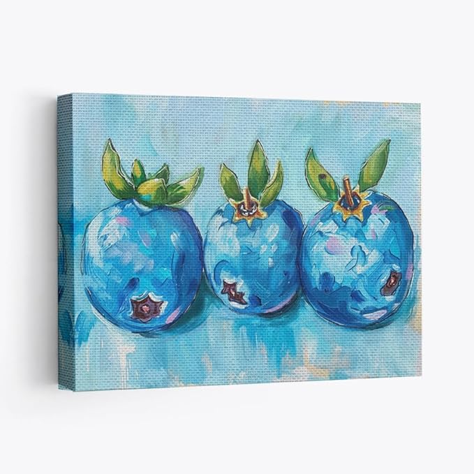 Elivita Fresh Blueberry Design 2 Horizontal Canvas Art Print Home Decor Pictures Poster for Bedroom Living Room Bathroom Office With Framed