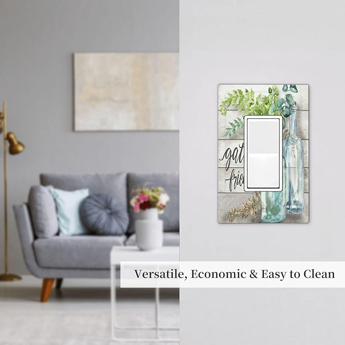 Outlet Covers Watercolor Modern Flower 1 Gang Wall Plate Single Rocker Light Switch Cover Floral Plant Wood Decorative GFCI Receptacle Cover Electrical Switchplate for Farmhouse Bathroom Decor