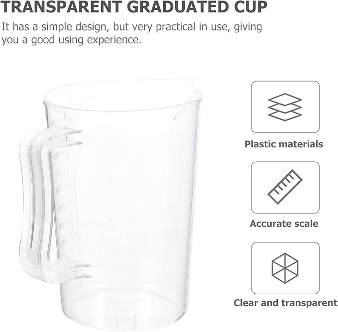 Garneck Thickened Transparent Measuring Cup with Clear Graduations Easy-read Scale for Accurate Liquid and Solid Measurement Kitchen Baking Accessory with Handle for Home Use