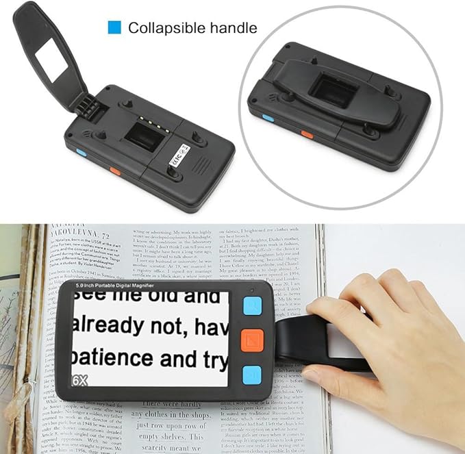 5 Inch Portable Digital Magnifier for Low Vision Handheld Electronic Reading Aid LCD Display 4-32X Zoom Multiple Color Mode (Black)