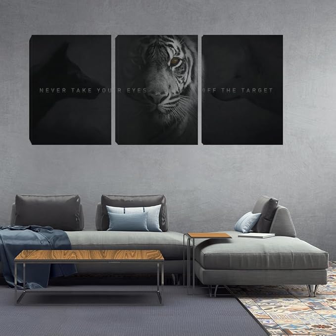 Unbruvo Tiger Motivational Wall Art - 3 Piece Canvas Prints for Office, Inspirational Leadership Quotes, Black Tiger Picture Wall Decor for Living Room, Bedroom(72''Wx36''H)