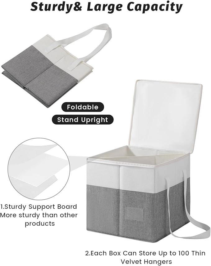2-Pack Rigid Clothes Hanger Organizer Bag with Dust-Proof Lid, Hanger Storage Holder with Support Boards, Large Capacity Clothes Storage Containers with Handle for Closet Laundry Rooms