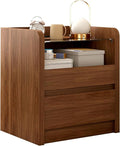 Walnut Nightstand with Charging Station, 20 Inch Wide Night Stand with Deep Drawers, Modern Bedroom Bedside End Table with Round Corners & Reinforced Panel Design for Dorm, Sofa, Office