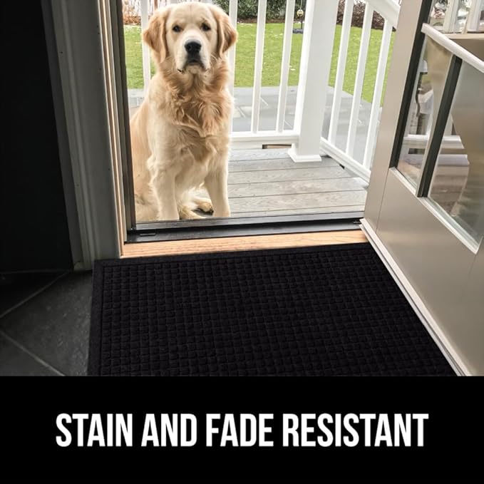 GORILLA GRIP Front Door Mat, 47x35, Indoor Outdoor Ultra Absorbent HydroAbsorb Doormat, Absorbs Up to 6 Cups of Water, Stain and Fade Resistant, Rubber Backing Doormats, Captures Dirt, Black