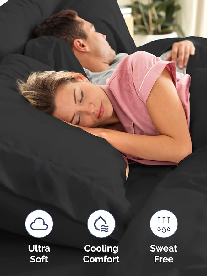 Extra Deep Split King Sheet Set - 7 Piece Breathable & Cooling Sheets - Hotel Luxury Bed Sheets Set - Easy & Secure Fit - Soft, Wrinkle Free & Comfy Sheets Set - Black Sheet Set w/Extra Deep Pockets