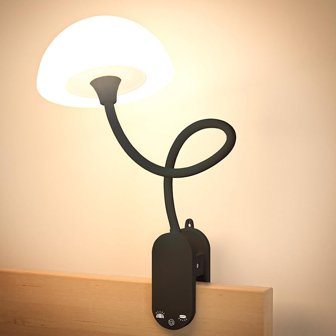 Cordless Clip On Lamp, Touch Control Desk Lamp with RGB Ambient Mode & 3000K–6000K, Rechargeable Dimmable Book Reading Light with Flexible Arm Sturdy Clamp On Table Bedside Headboard, Battery Operated