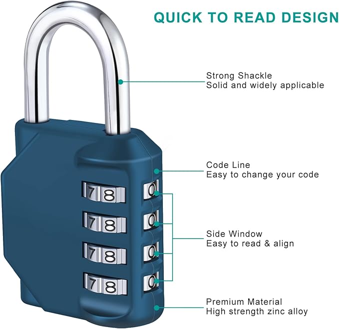 ZHEGE Combination Lock, 4 Digit Combination Padlock Outdoor, School Lock, Gym Locks (Peacock Blue)