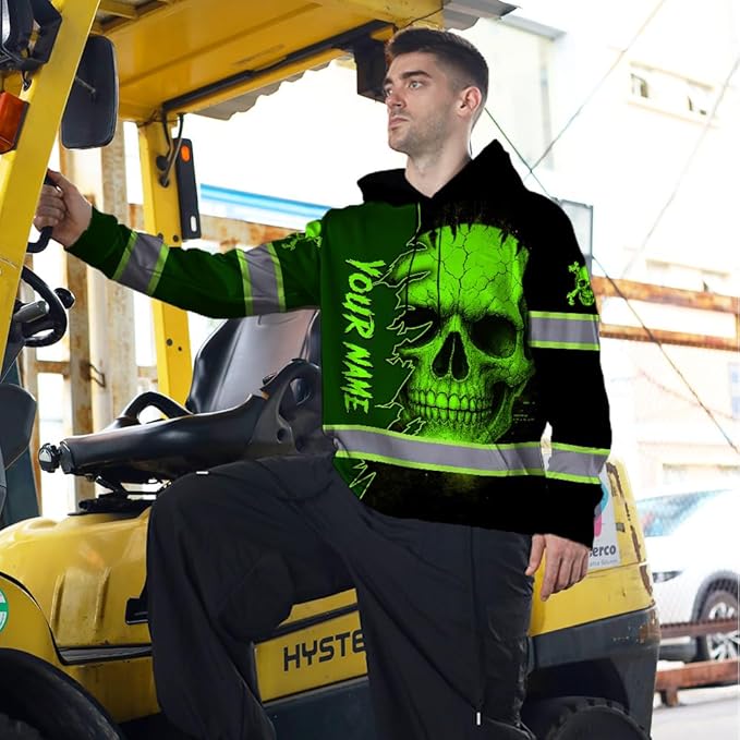 Matedecor Skull US Flag Reflective High Visibility Hoodie For Men Construction Hi Vis Safety Workwear Custom Name