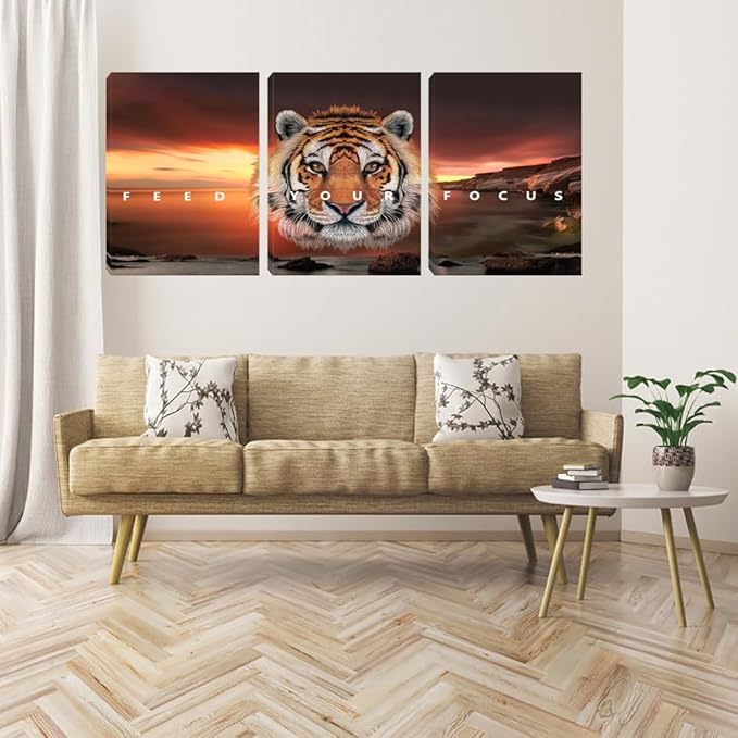 Motivational Wall Art, Inspirational Canvas Wall Art for Office, 3 Pieces Tiger Painting Posters Prints for Entrepreneur Living Room Bedroom Dorm(36''Wx 16''H)