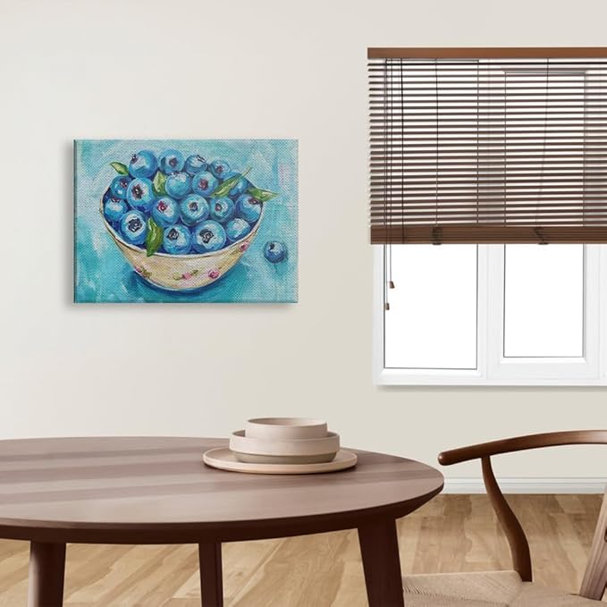 Elivita Fresh Blueberry Design 3 Horizontal Canvas Art Print Home Decor Pictures Poster for Bedroom Living Room Bathroom Office With Framed