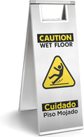 Wet Floor Sign Stainless Steel for Business, Commercial Caution Wet Floor Sign Double Sided & Bilingual, Size 24'' * 9''，Silver