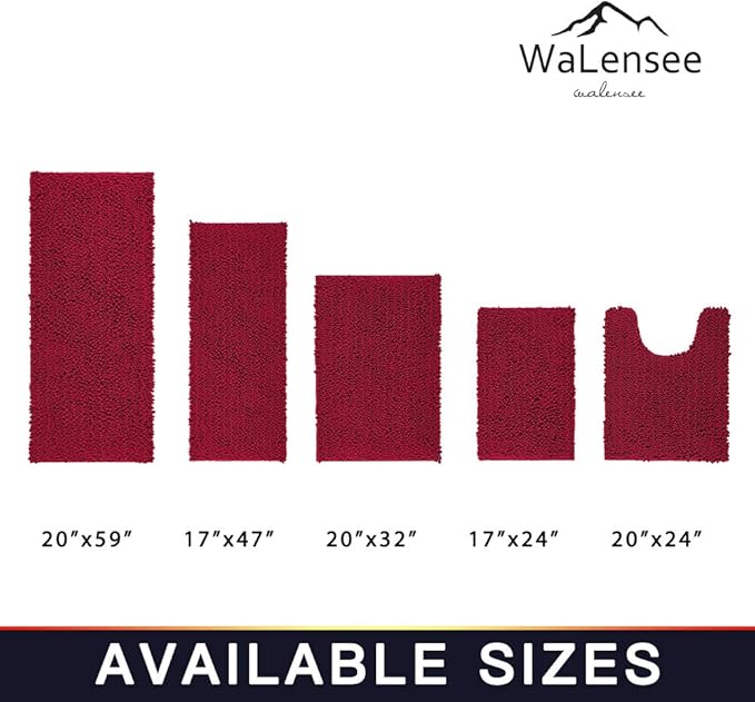 Walensee Bathroom Rug Non Slip Bath Mat (24x17 Inch Red) Water Absorbent Super Soft Shaggy Chenille Machine Washable Dry Extra Thick Perfect Absorbant Best Small Plush Carpet for Shower Floor
