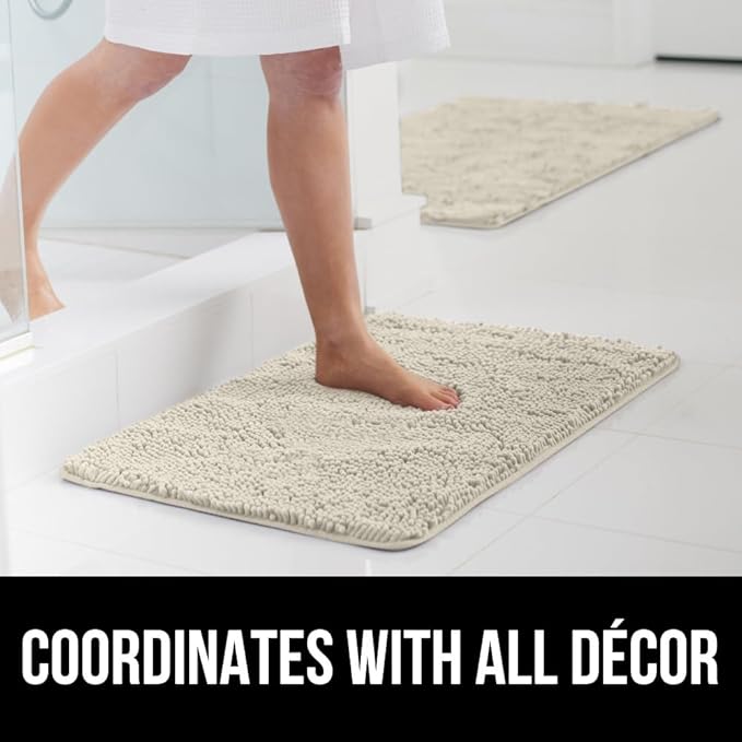 GORILLA GRIP Bath Rug Mat 48x24, Thick Absorbent Chenille, Quick Dry Microfiber Mats, Rubber Backing Washable Shower Floor Rugs, Bathmat Runner, US Designed Bathroom Home Decor Accessories Dusty Cloud