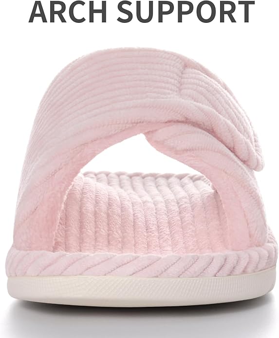 Litfun Orthopedic House Slippers for Women Adjustable Arch Support Indoor Slippers Open Toe Corduroy Bedroom Shoes