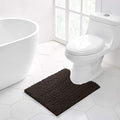 Walensee Bathroom Contour Rug Non Slip Toilet U Shaped Bath Mat (20x24, Brown) Water Absorbent Super Soft Shaggy Chenille Machine Washable Dry Extra Thick Perfect Absorbant Best Plush Carpet