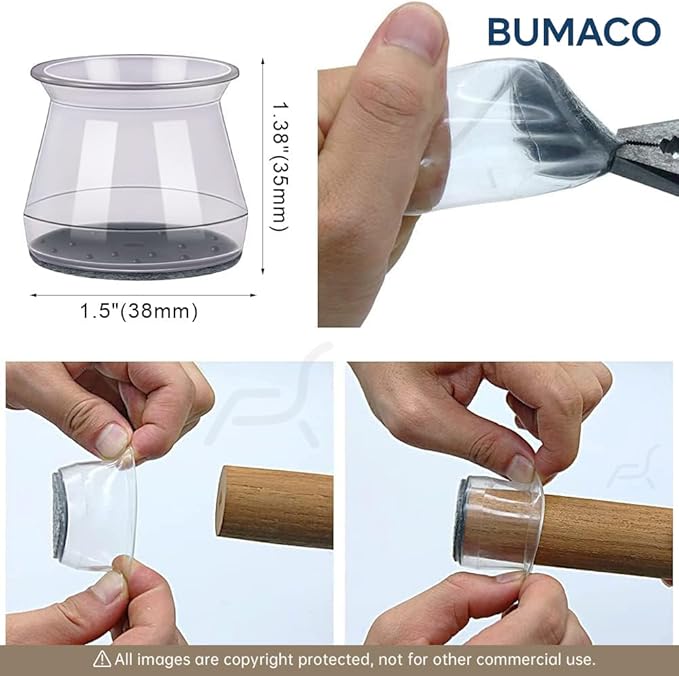 BUMACO 40Pcs Chair Leg Floor Protectors Chair Leg Protectors for Hardwood Floors Silicone Pads Covers to Protect Floors Universal L Clear Fit (1-5/16"~2")
