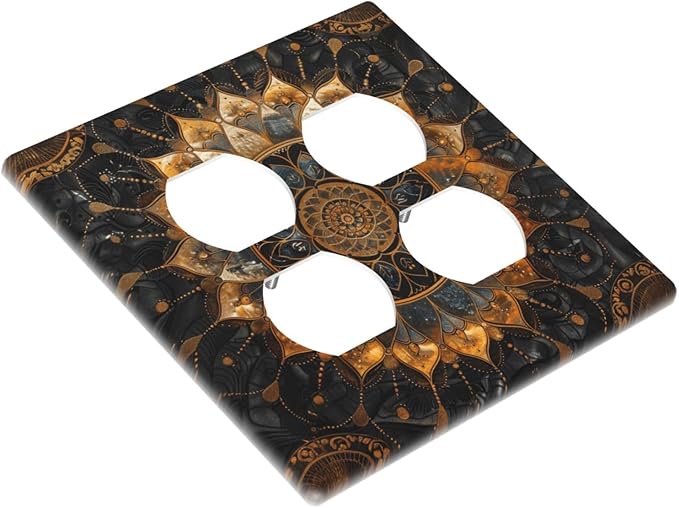 Cool Colorful Mandal Flowers Boho Floral Outlet Covers 2 Gang Double Duplex Decorative Light Switch Covers Electrical Wallplates Socket Faceplate for Bed Room Living Room Decor