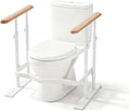 Toilet Safety Rails for Seniors - Toilet Safety Frame with Dual Pillars, Waterproof Nighttime Reflective Base, 3-Speed Height Adjustment (White, Double Pillar)
