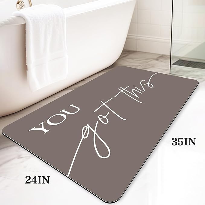 Bath Mat, Bathroom Mat Rugs Super Absorbent Shower Mats Non Slip Quick Dry Thin Rubber Mats for Bathroom Floor Fit Under Door, Shower Rug for Bathtub, Shower, Beige