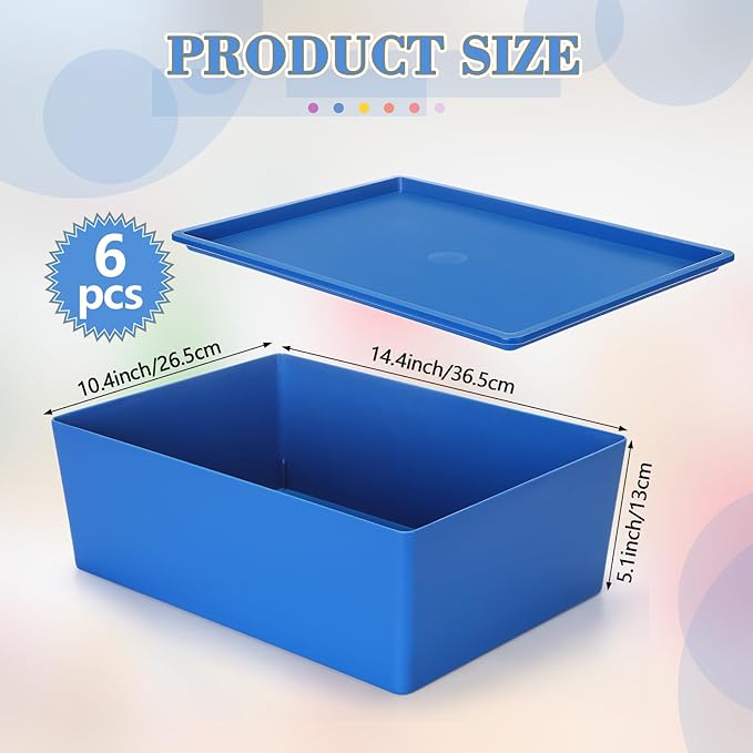 Menkxi 6 Pcs Large Plastic Storage Bins with Lids 14.4 x 10.4 x 5.1 Inch Stackable Storage Containers Decorative Cubby Organizer for Clothes Shelves Garage Closet Office (Colorful)