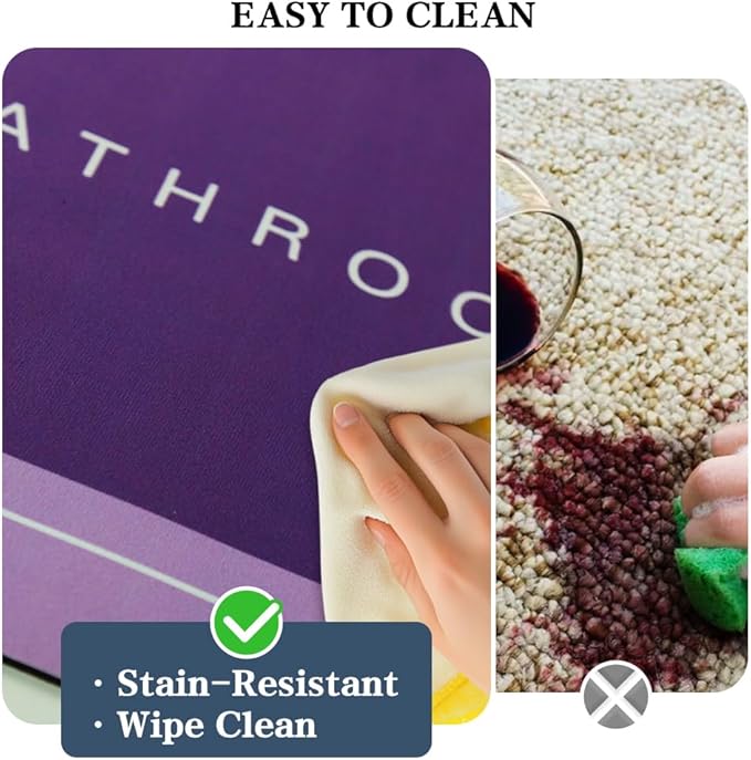 Bath Mat, Bathroom Mat Rugs Super Absorbent Shower Mats Non Slip Quick Dry Thin Rubber Mats for Bathroom Floor Fit Under Door, Shower Rug for Bathtub, Shower, Purple