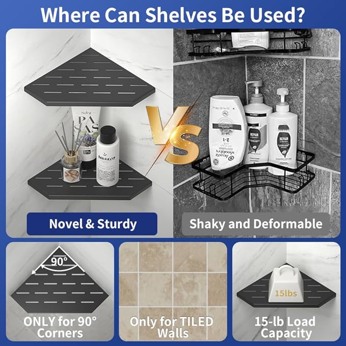 10'' Corner Bathroom Shelf, 304 Stainless Steel Pentagonal Recessed Shelf, Grout in Shower Shelf for Tiled Wall