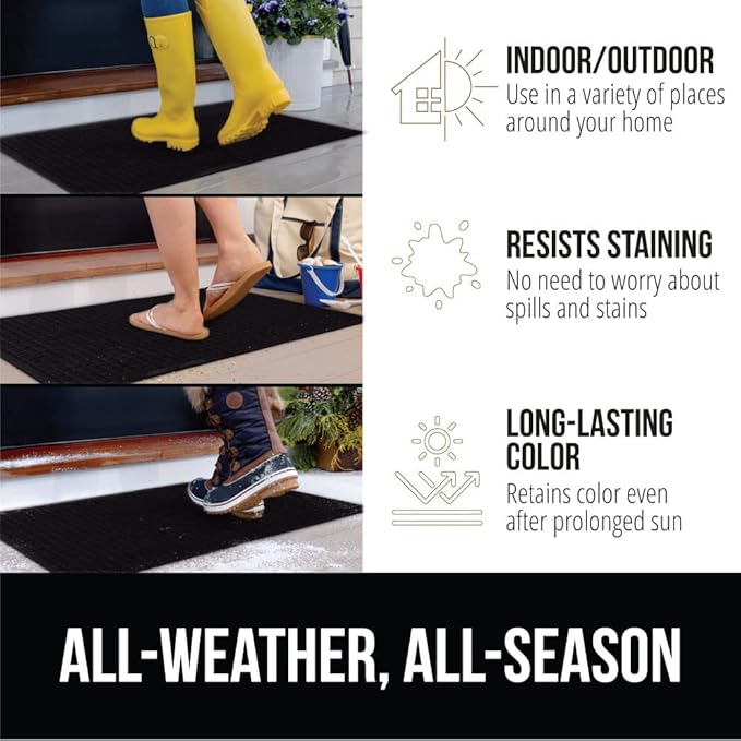 GORILLA GRIP Front Door Mat, 47x35, Indoor Outdoor Ultra Absorbent HydroAbsorb Doormat, Absorbs Up to 6 Cups of Water, Stain and Fade Resistant, Rubber Backing Doormats, Captures Dirt, Black