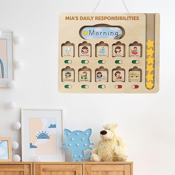 Chore Chart for Kids with Reward System, Routine Chart for Kids Personalized, Morning Bedtime Routine Chart for Toddlers Ages 2-4, Daily Kids Schedule Board for Home