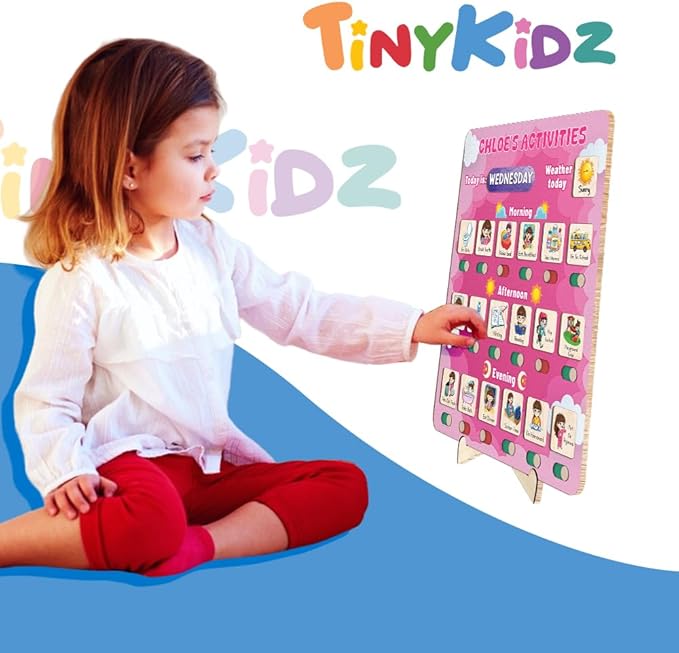 Wooden Chore Chart for Kids Visual Schedule, Routine Chart for Kids, Morning Bedtime Routine Chart for Toddlers Ages 2-4, Daily Kids Schedule Board for Home (15)