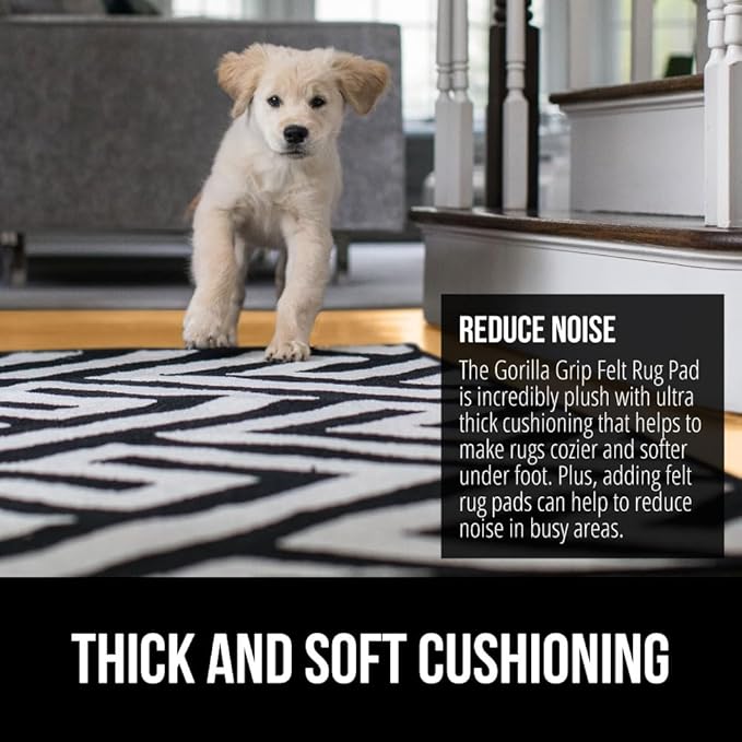 GORILLA GRIP Felt and Natural Rubber Stay in Place Slip Resistant Rug Pad, 1/8in Thick, 5x8 FT Protective Padding Under Area Rugs, Cushioned Gripper Pads, Carpet Runners, Hardwood Floors Protection