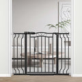 Fairy Baby 29.5"-43.7" Extra Wide Baby Gate for Stairs, Pressure Mounted Dog Gate for Doorways, Auto Close Metal Pet Gate with Arch Design for Puppy, No Drill Child Gate with Walk Thru Door, Black