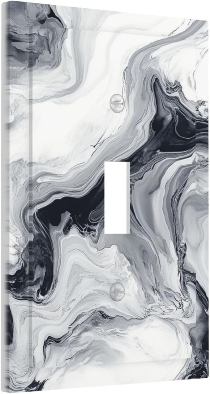 Abstract Marble Ink Texture Grey Marble Print Decorative Light Switch Cover 1 Gang Single Toggle Device Electrical Faceplate Switchplates Decorator Outlet Wall Plate for Bathroom Kitchen Decor