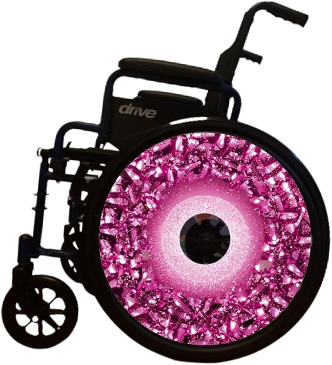 18" Christmas Wheelchair Wheel Covers, Waterproof Wheelchair Accessories, Easy Install/Remove, Lightweight, for Kids and Adults (Pink Pattern)