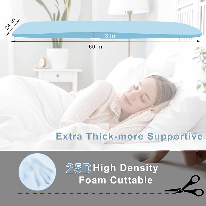 Extra Thick 3" Sagging Mattress Support, 60" L High Density Under Mattress Support Board, Memory Foam Pad to Fix Sinking Bed, Firm, Support, Stability - 60x24x3in, Blue