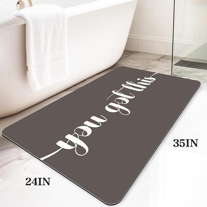 Bath Mat, Bathroom Mat Rugs Super Absorbent Shower Mats Non Slip Quick Dry Thin Rubber Mats for Bathroom Floor Fit Under Door, Shower Rug for Bathtub, Shower, Beige