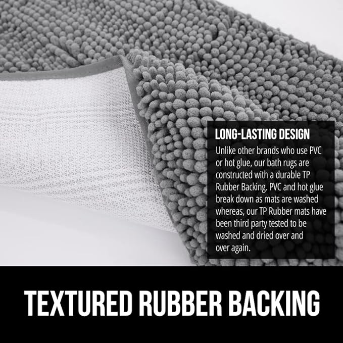 GORILLA GRIP Bathroom Rug Sets, Soft Chenille 2 Piece Area Rugs Set, Toilet Base Mat and 30x20 Carpet, Absorbent Microfiber Washable Mats Dry Quickly, Home Décor and Bath Room Accessories, Grey