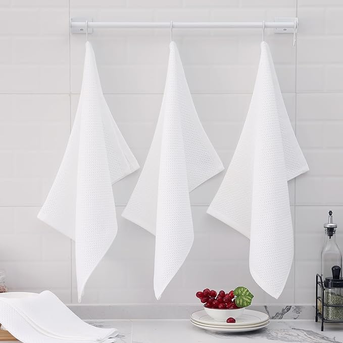 Homaxy 100% Cotton Waffle Weave Kitchen Dish Towels, Ultra Soft Absorbent Quick Drying Cleaning Towel, 20x28 Inches, 8-Pack, White