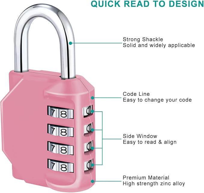 ZHEGE Combination Lock Outdoor 2 Pack, 4 Digit Resettable Weatherproof Combination Padlock for Gym, School, Gates, Doors, Hasps Storage (Pink, 2 Pack)