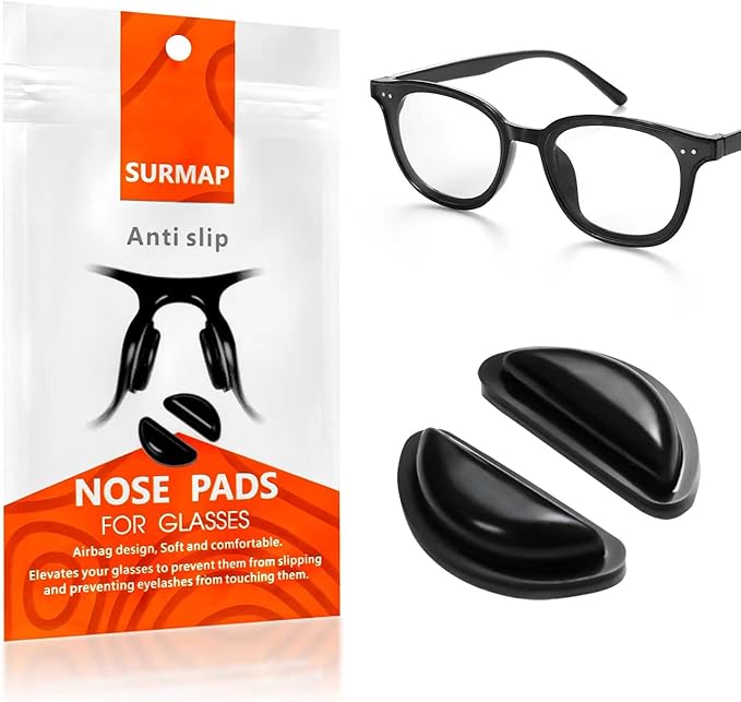 20 Pairs (Black) SURMAP Eyeglass Nose Pads, Comfort Soft Silicone Glasses Nose Pad, with Sticky Backing, Anti-Slip Heighten Air Chamber Glasses Grips for Eyeglasses and Sunglasses