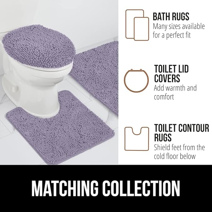 GORILLA GRIP Bathroom Rug Sets, Soft Chenille 2 Piece Area Rugs Set, Toilet Base Mat and 30x20 Carpet, Absorbent Microfiber Washable Mats Dry Quickly, Home Décor and Bath Room Accessories, Lt Purple
