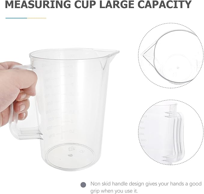 Garneck Thickened Transparent Measuring Cup with Clear Graduations Easy-read Scale for Accurate Liquid and Solid Measurement Kitchen Baking Accessory with Handle for Home Use
