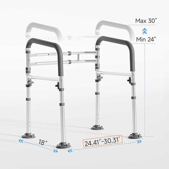Toilet Safety Rails,Height-Adjustable Toilet Frame Width-Adjustable Toilet Handles Foldable Toilet Rail Provides Support for Seniors ， Pregnant ，Disabled （Gray）