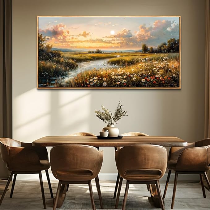 FUHAIHUA Wood Framed Canvas Wall Art For Living Room Wall Decor For Bedroom Office Wall Decoration Sunset Landscape Painting Farmhouse Pictures Artwork Room Aesthetic Home Decor 20x40 In