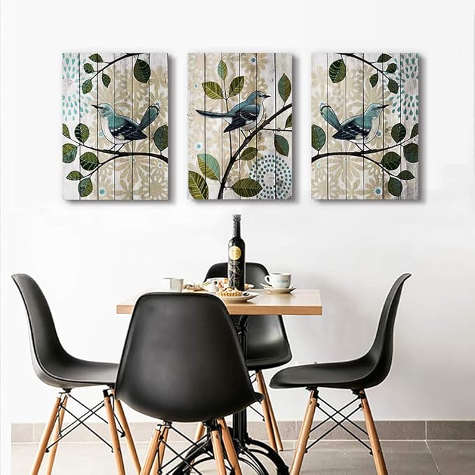 Bird On The Branch 3 Piece Abstract Canvas Wall Art For Living Room Wall Decor For Bedroom Kitchen Decorations Abstract Posters Canvas Prints Artwork Modern Framed Bathroom Home Decoration 16" X 24"